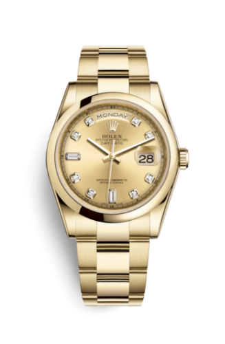 Rolex 118208-0115 : Day-Date 36 Yellow Gold Domed / Oyster / Champagne Diamond
