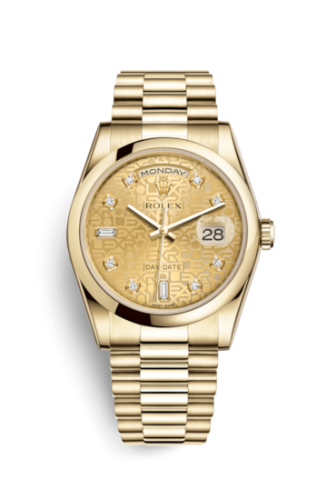 Rolex 118208-0117 : Day-Date 36 Yellow Gold Domed / President / Champagne Computer