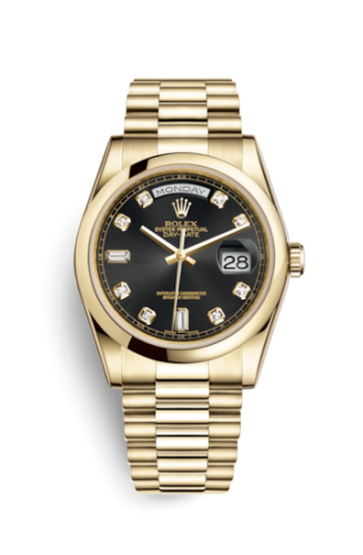 Rolex 118208-0118 : Day-Date 36 Yellow Gold Domed / President / Black Diamonds