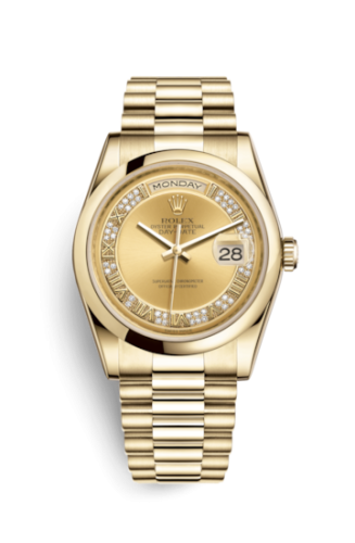 Rolex 118208-0326 : Day-Date 36 Yellow Gold Domed / President / Champagne Roman