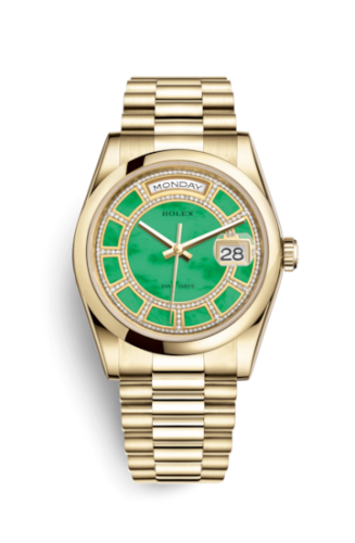 Rolex 118208-0352 : Day-Date 36 Yellow Gold Domed / President / Green Jade Carousel
