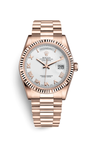 Rolex 118235f-0024 : Day-Date 36 Everose Fluted / President / White Roman