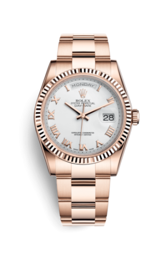 Rolex 118235f-0052 : Day-Date 36 Everose Fluted / Oyster / White Roman