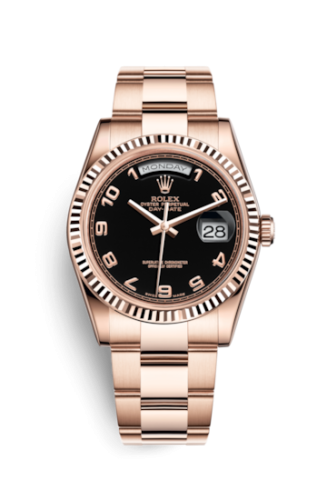 Rolex 118235f-0060 : Day-Date 36 Everose Fluted / Oyster / Black Arabic