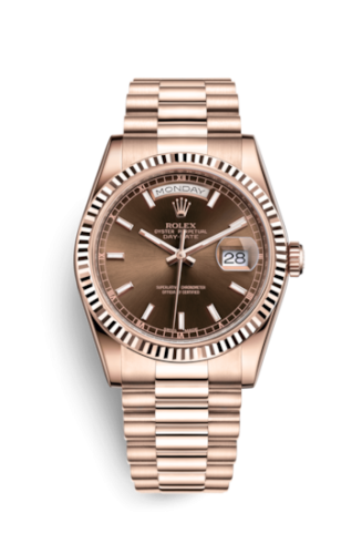 Rolex 118235f-0121 : Day-Date 36 Everose Fluted / President / Chocolate