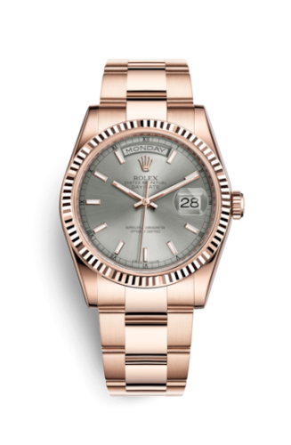Rolex 118235f-0134 : Day-Date 36 Everose Fluted / Oyster / Grey