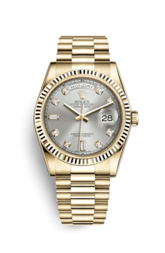 Rolex 118238-0067 : Day-Date 36 Yellow Gold Fluted / President / Silver ...