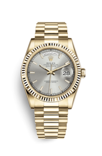 Rolex 118238-0106 : Day-Date 36 Yellow Gold Fluted / President / Silver
