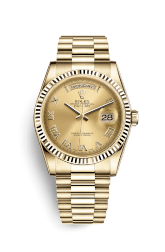 Rolex 118238-0108 : Day-Date 36 Yellow Gold Fluted / President / Champagne Roman