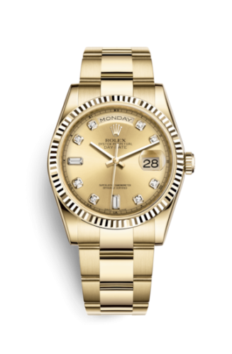 Rolex 118238-0113 : Day-Date 36 Yellow Gold Fluted / Oyster / Champagne Diamond