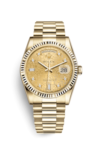 Rolex 118238-0120 : Day-Date 36 Yellow Gold Fluted / President / Champagne Computer