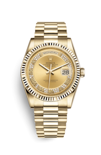 Rolex 118238-0126 : Day-Date 36 Yellow Gold Fluted / President / Champagne Diamonds