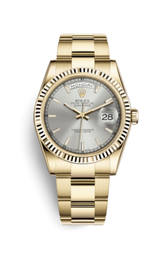 Rolex 118238-0164 : Day-Date 36 Yellow Gold Fluted / Oyster / Silver