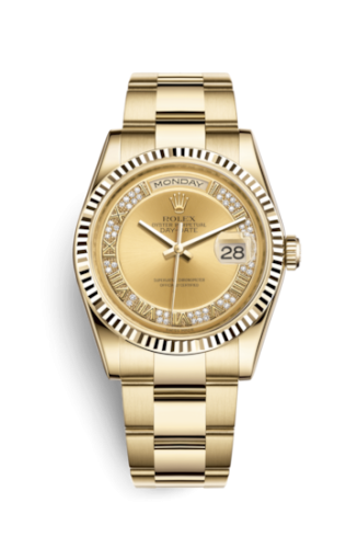 Rolex 118238-0181 : Day-Date 36 Yellow Gold Fluted / Oyster / Champagne Diamond