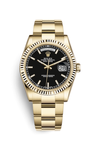 Rolex 118238-0194 : Day-Date 36 Yellow Gold Fluted / Oyster / Black