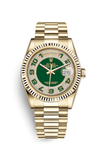 Rolex 118238-0237 : Day-Date 36 Yellow Gold Fluted / President / Green Paved