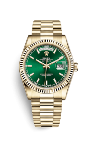 Rolex 118238-0419 : Day-Date 36 Yellow Gold Fluted / President / Green
