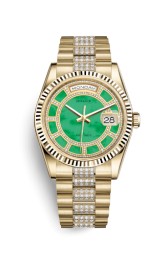 Rolex 118238-0436 : Day-Date 36 Yellow Gold Fluted / President Diamonds / Green Jade Carousel