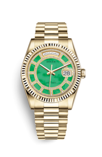 Rolex 118238-0437 : Day-Date 36 Yellow Gold Fluted / President / Green Jade Carousel