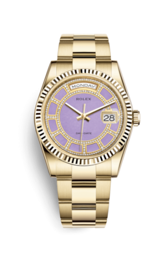 Rolex 118238-0439 : Day-Date 36 Yellow Gold Fluted / Oyster / Lavender Jade Carousel