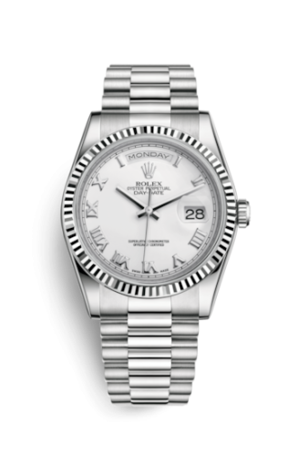 Rolex 118239-0077 : Day-Date 36 White Gold Fluted / President / White Roman