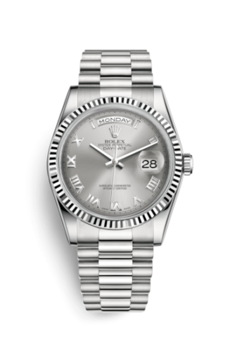Rolex 118239-0082 : Day-Date 36 White Gold Fluted / President / Grey Roman