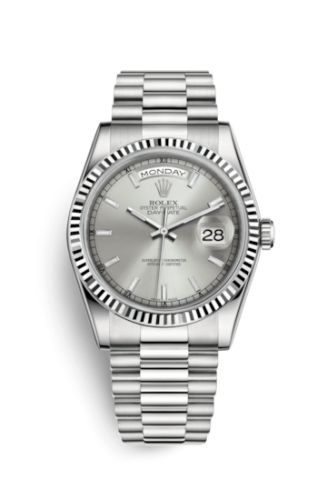 Rolex 118239-0085 : Day-Date 36 White Gold Fluted / President / Silver