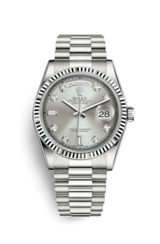 Rolex 118239-0086 : Day-Date 36 White Gold Fluted / President / Silver Diamond