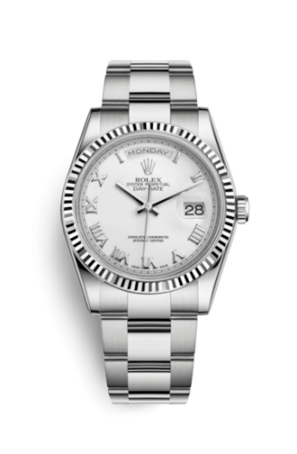 Rolex 118239-0088 : Day-Date 36 White Gold Fluted / Oyster / White Roman