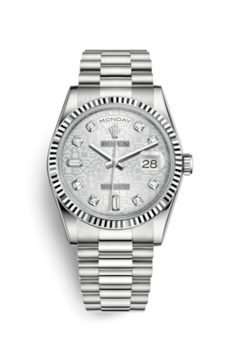 Rolex 118239-0092 : Day-Date 36 White Gold Fluted / President / Silver Computer