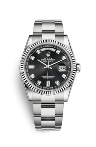 Rolex 118239-0099 : Day-Date 36 White Gold Fluted / Oyster / Black Diamonds