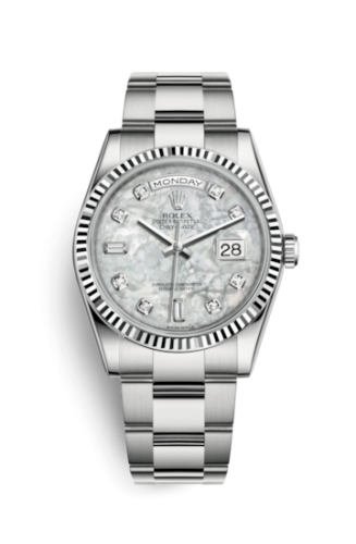 Rolex 118239-0115 : Day-Date 36 White Gold Fluted / Oyster / MOP