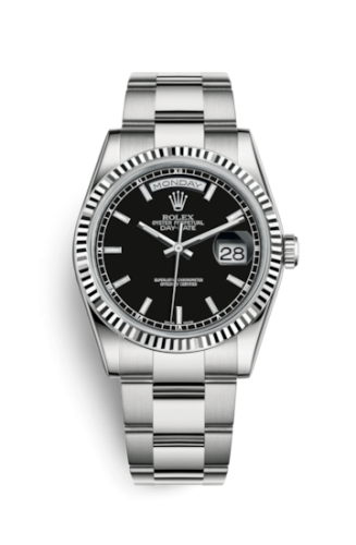 Rolex 118239-0121 : Day-Date 36 White Gold Fluted / Oyster / Black