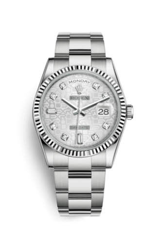 Rolex 118239-0143 : Day-Date 36 White Gold Fluted / Oyster / Silver Computer