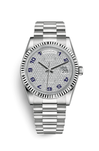 Rolex 118239-0144 : Day-Date 36 White Gold Fluted / President / Paved