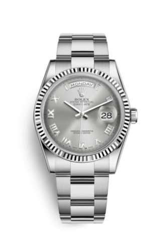 Rolex 118239-0145 : Day-Date 36 White Gold Fluted / Oyster / Grey Roman