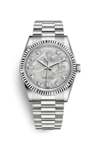 Rolex 118239-0294 : Day-Date 36 White Gold Fluted / President / Meteorite
