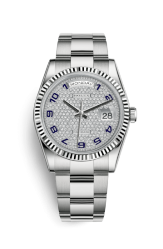 Rolex 118239-0311 : Day-Date 36 White Gold Fluted / Oyster / Paved