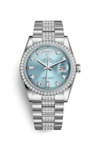 Rolex 118346-0010 : Day-Date 36 Platinum Diamonds / President Diamonds / Ice Blue Diamond