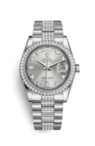 Rolex 118346-0016 : Day-Date 36 Platinum Diamonds / President Diamonds / Silver Diamond