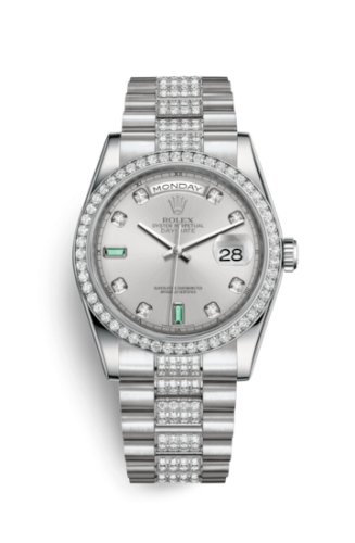 Rolex 118346-0083 : Day-Date 36 Platinum Diamonds / President Diamonds / Silver Diamond Emerald