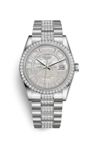 Rolex 118346-0091 : Day-Date 36 Platinum Diamonds / President Diamonds / White Carousel