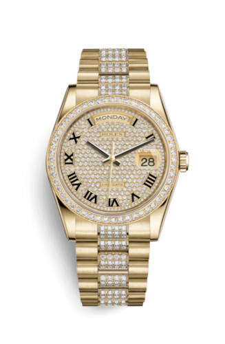 Rolex 118348-0013 : Day-Date 36 Yellow Gold Diamonds / President Diamond / Paved Roman