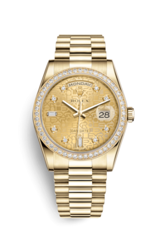 Rolex 118348-0019 : Day-Date 36 Yellow Gold Diamonds / President / Champagne Computer