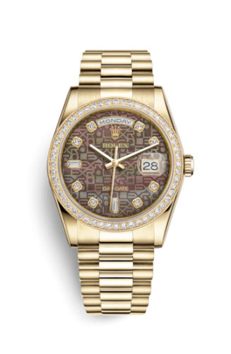 Rolex 118348-0026 : Day-Date 36 Yellow Gold Diamonds / President / Black MOP Computer