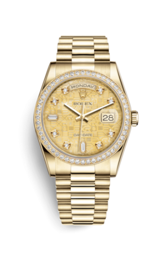 Rolex 118348-0037 : Day-Date 36 Yellow Gold Diamonds / President / Champagne MOP Computer