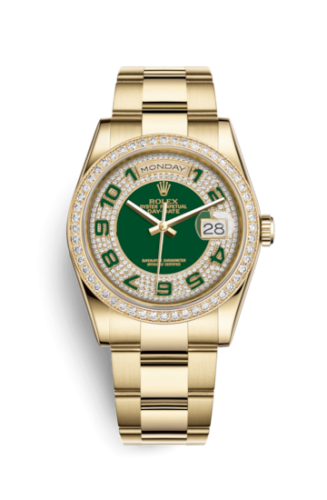 Rolex 118348-0059 : Day-Date 36 Yellow Gold Diamonds / Oyster  / Green Paved
