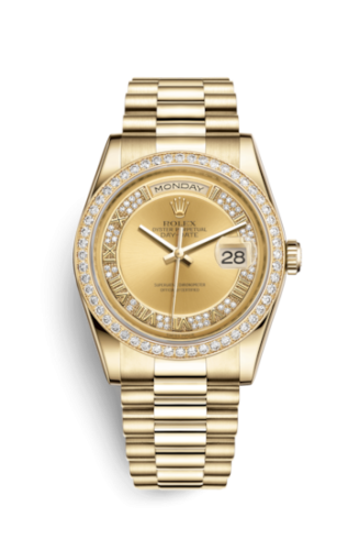 Rolex 118348-0071 : Day-Date 36 Yellow Gold Diamonds / President / Champagne Roman