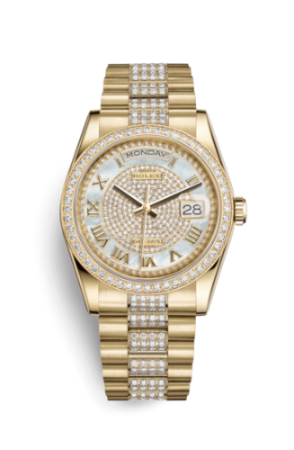 Rolex 118348-0076 : Day-Date 36 Yellow Gold Diamonds / President Diamond / Paved Roman