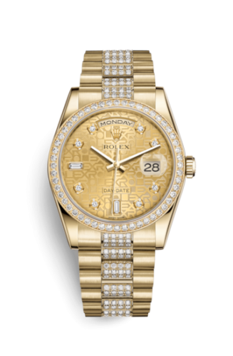 Rolex 118348-0089 : Day-Date 36 Yellow Gold Diamonds / President Diamonds / Champagne Computer